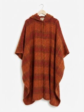 Vintage Donegal Design Pure New Wool Earthy Hooded Cape/Poncho
